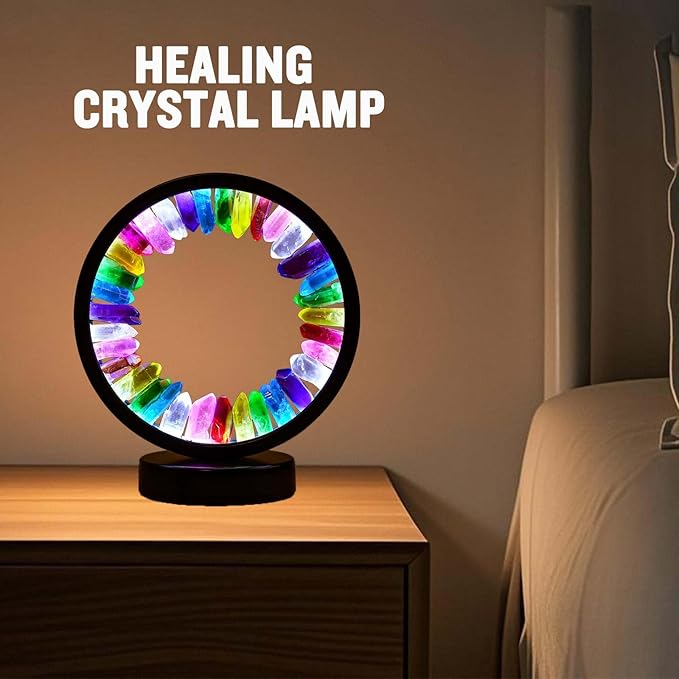 Runyansghi Chroma Electroplated Single Point Crystals Night Lamp 8.6" Healing Crystal Bedside Lamp USB Port 3 Colours Dimming Mode Bedroom Lamp Suitable Night Light Office Home Decor Gift