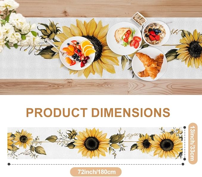 ANNA QUEEN Sunflower Table Runner 13 x 72 Inch for Dining Table,Fall Table Runner Seasonal Autumn Kitchen Dining Table Decoration for Home Party Decor Thanksgiving Harvest