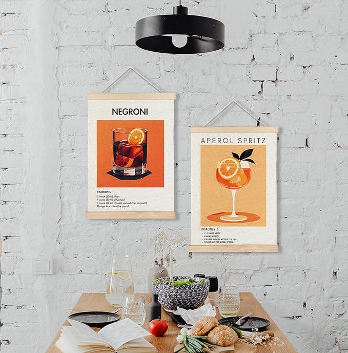 Yomisex Italy Negroni Aperol Spritz Cocktail Wall Art Poster, Vintage Italian Cocktail Drinks Canvas Prints Wall Art Framed for Home Kitchen Bar Pub Decor, 12x16 Inch Set of 2
