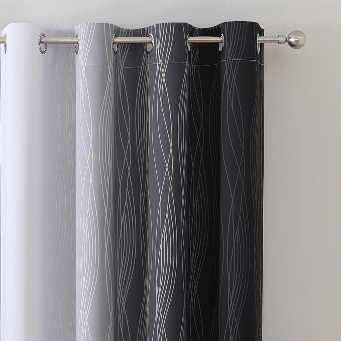 Estelar Textiler Thermal Insulated Blackout Curtains for Bedroom, Ombre Black and Greyish White Blackout Drapes for Living Room, Gradient Full Light Blocking Energy Saving Curtains, 52Wx96L, 2 Panels