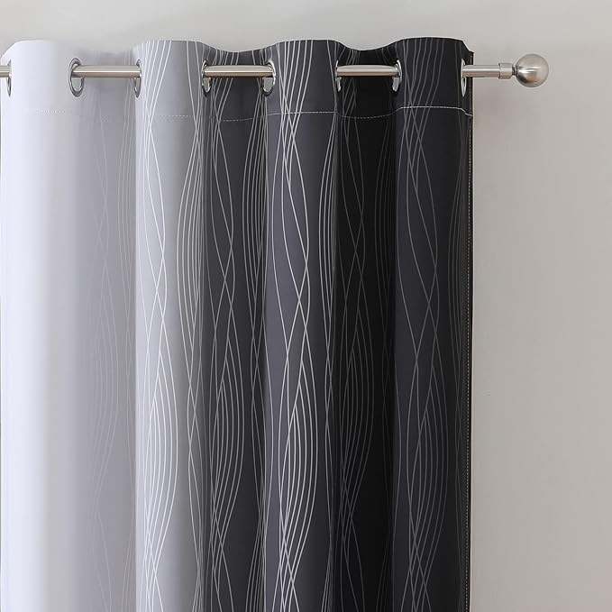 Estelar Textiler Ombre Greyish White and Black Blackout Curtains & Drapes 54 Inch Length 2 Panels for Bedroom, Thermal Insulated Full Light Blocking Grommet Blackout Drapes for Bathroom, 52Wx54L