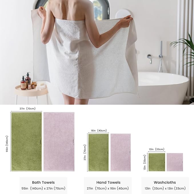 SEMAXE 12-Piece Mixed Color Towel Set (Green, Purple) - 100% Cotton, Lightweight, Absorbent, Quick-Drying Bathroom Towel, Ideal for Couples and Gifts, Bath Towel, Hand Towel, and Washcloth Per Color