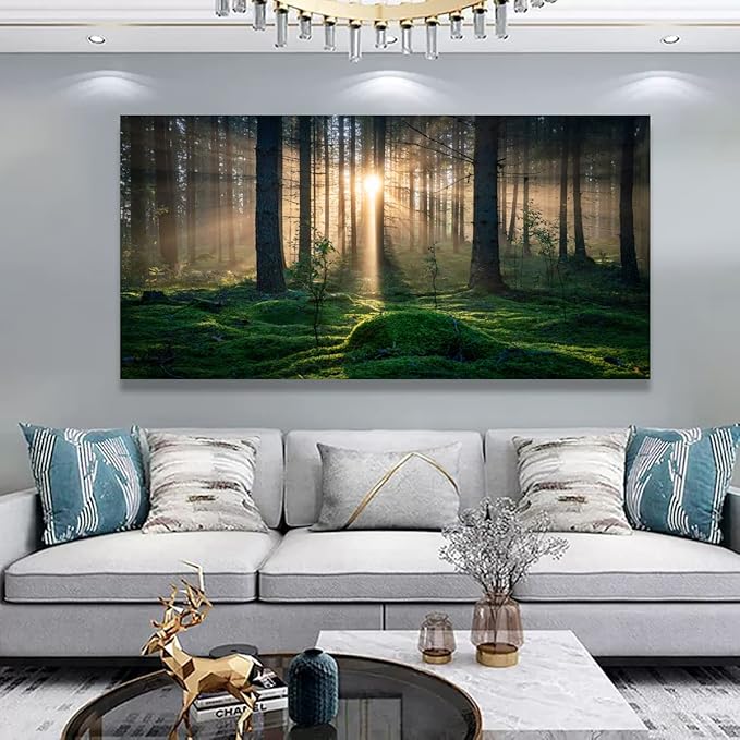 Sunrise Landscape Canvas Wall Art - 28x57 Inches - Tree and Forest Picture Artwork for Living Room and Bedroom Wall Decoration - Nature Painting Prints for a Serene Atmosphere