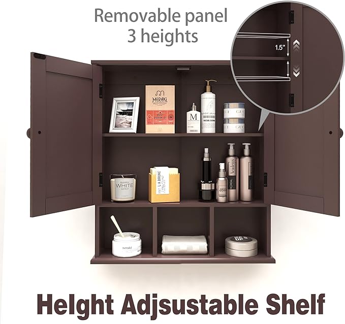 TaoHFE Medicine Cabinets,Bathroom Wall Cabinet with 2 Door Adjustable Shelves,Over The Toilet Storage Cabinet,Brown Bathroom Cabinet Wall Mounted,Bathroom Cabinet for Laundry Room Kitchen