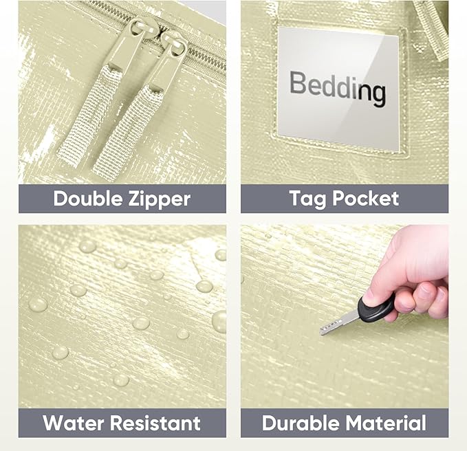 TICONN 8 Pack Extra Large Moving Bags with Zippers & Carrying Handles, Heavy-Duty Storage Tote Moving Boxes for Space Saving (8 Pack, Cream)