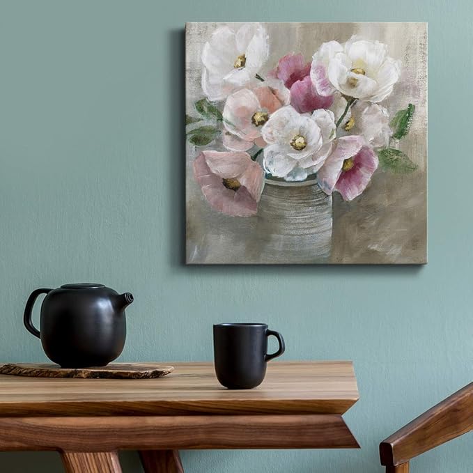 Wexford Home Square Premium Gallery Wrapped Canvas Flower Multicolor Wall Art Abstract Floral Romance Modern Pictures Print for Home Office, Ready to Hang, Blooming and Blushing, 10x10