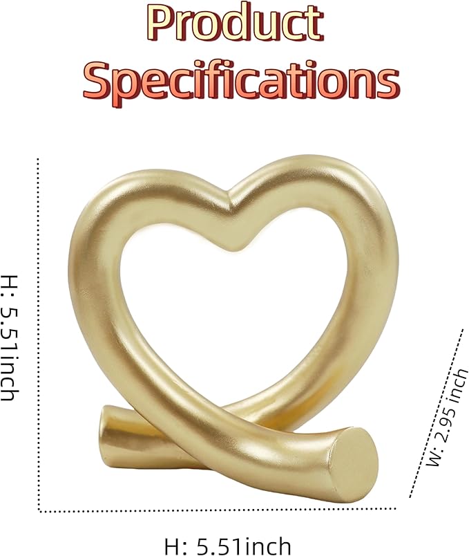 Gold Heart Love Sculpture – Luxury Romantic Gift for Anniversary, Wedding Table Decor, Golden Love Figurine for Elegant Interiors