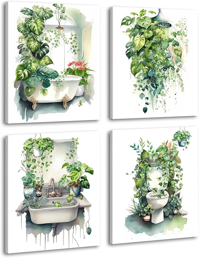 Botanical Boho Bathroom Wall Art Prints, Set of 4 (8"x10")