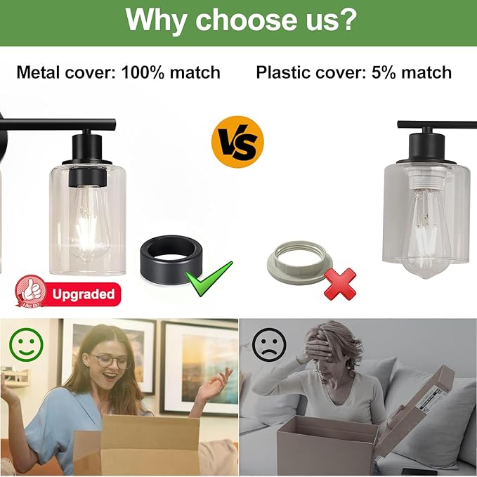 6-Light Bathroom Light Fixtures, Black Modern Vanity Lights with Clear Glass Shade, Bathroom Wall Lamp for Mirror Kitchen Living Room Hallway Cabinet Porch