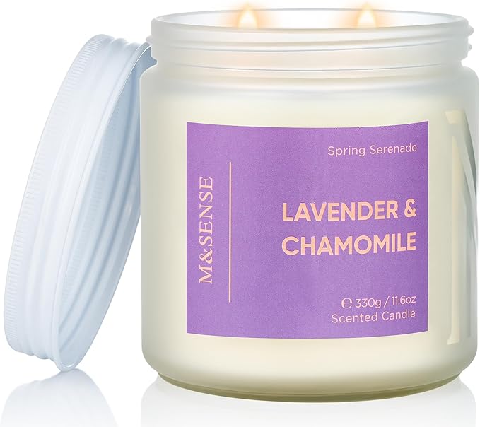 M&SENSE Lavender Chamomile Scented Candle - 11.6oz 70 Hours Natural Soy Wax Non Toxic Aromatherapy Candle for Yoga Spa Stress Relief Gifts for Mothers Day Mom & Relaxing