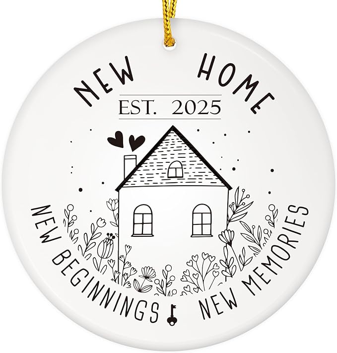 D4DREAM New Home Christmas Ornament 2025-3'' Ceramic New House Ornament New Beginning House Warming Gifts Presents with Gift Box for Women Couple First Home Together Newhouse Owners