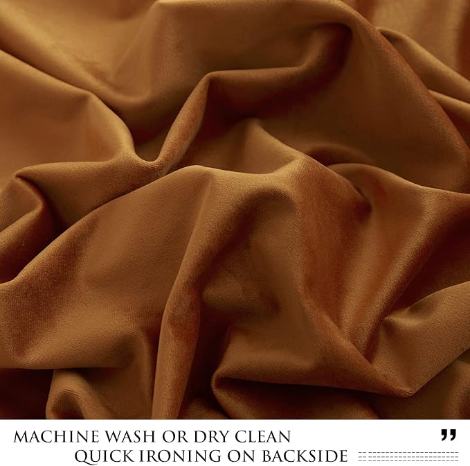 StangH Fall Curtains Back Tab Burnt Orange Curtains Insulated Room Darkening Velvet Drapes, Retro Privacy Window Door Panels for Living Room Home Decor, W52 x L105, 2 Panels