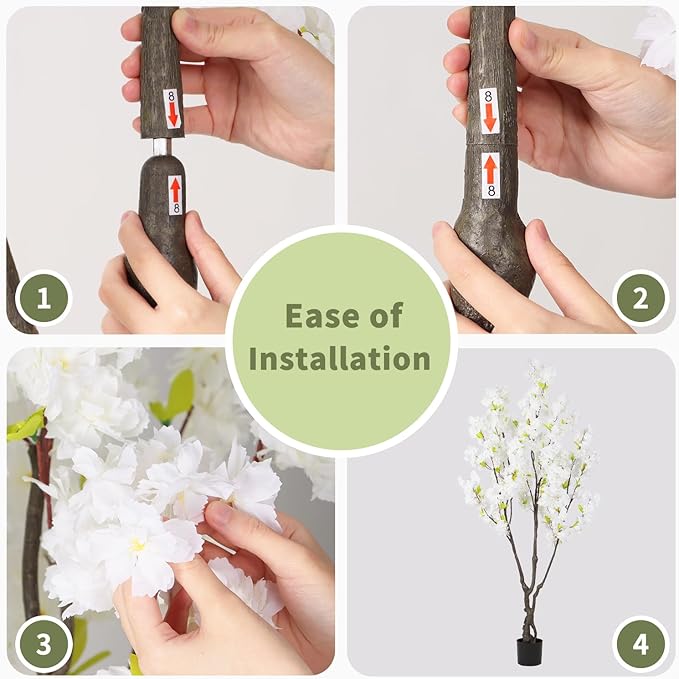 Artificial White Cherry Blossom Tree 6ft(72in) Faux White Flower Tree Indoor Decor Handmade Natural Fake Cherry Tree for Wedding Realistic Cherry Blossom Plant in Pot for Home,Living Room,Office Decor