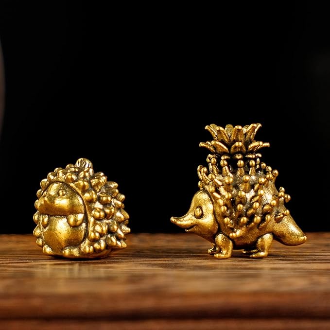 Retro Handcrafted Quirky Hedgehog Ornament - 100% Solid Brass Durian Hedgehog Sculpture | Vintage Style Collectible Art Piece for Home & Office | Unique Gift for Animal Lovers & Food Enthusiasts