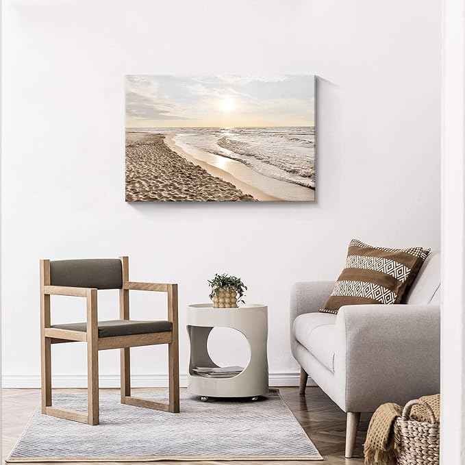 Coastal Beach Picture Wall Art: Ocean Sunset Sea Waves Canvas Prints Large Contemporary Tropical Sands Scenery Painting Nature Seaside Seascape Artwork for Bathroom Bedroom Office