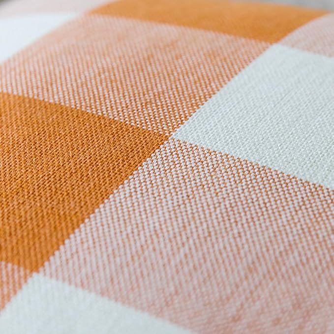 MIULEE Fall Throw Pillow Covers Pack of 2 Classic Farmhouse Buffalo Check Plaids Linen Soft Solid Orange and White Decorative Outdoor Cushion Case for Sofa Bedroom 16 x 16 Inch 40 x 40 cm