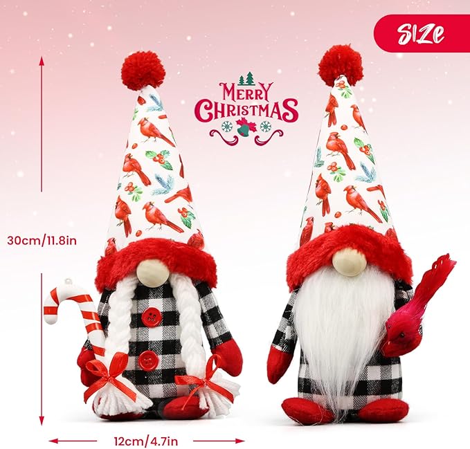 Christmas Red Cardinal Gnomes Decorations for Home, Indoor, Office- Xmas Gnomes Plush Doll - Christmas Elf Decoration Swedish Tomte- Red Cardinal Decor for Table - Gnomes Gifts for Women