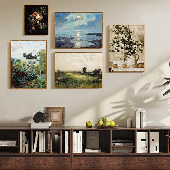 crmotu Vintage Framed Wall Art, Coastal Landscape Canvas Prints, Ocean Sunrise Scenery Room Decorations, Blue Nature Aesthetic Pictures Wall Decor Living Room Bedroom Bathroom, Office Artwork 20x30in