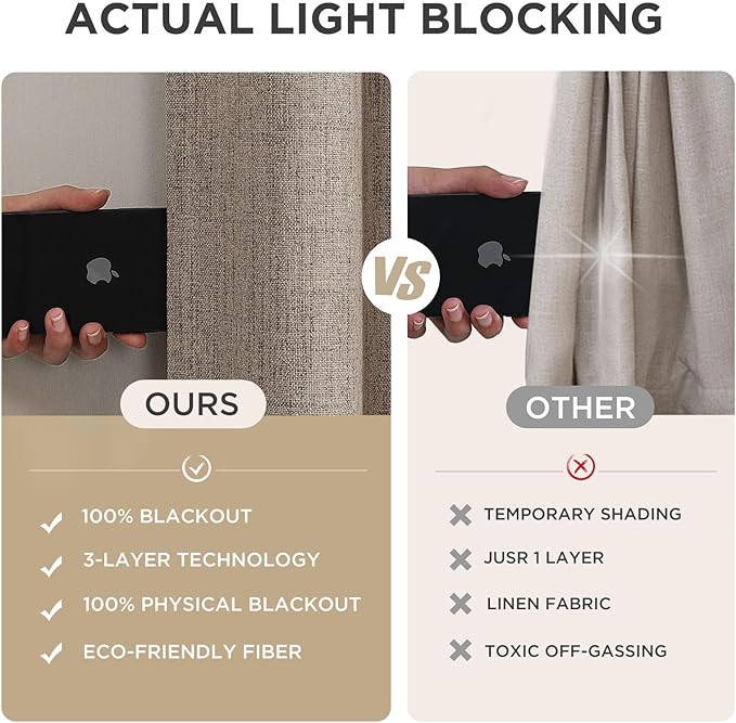 Joydeco Blackout Curtains for Bedroom - 100% Light Blocking 2 Panels Set Linen Drapes 100"W x 120"L, Thermal Insulated Room Darkening Curtains, Linen Textured for Living Room, Rod Pocket & Back Tabs