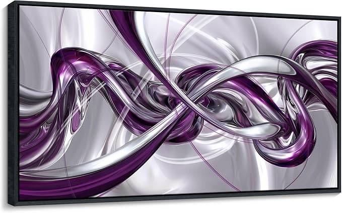 Pogusmavi Purple Wall Art - 3D Framed Canvas Abstract Art for Living Room, Modern Silver Wall Decor, Office Artwork, Bedroom Pictures, Contemporary Prints, Paintings for Wall Decorations 20×40IN