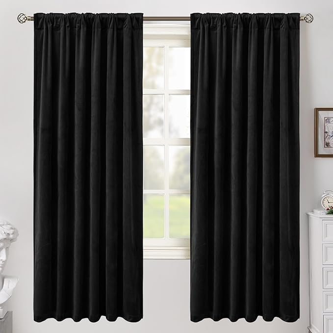 BGment Black Velvet Curtains for Bedroom, 72 Inch Blackout Curtains Thermal Insulated Room Darkening Elegant Window Curtains with Back Tab and Rod Pocket for Living Room, 2 Panels, 52 x 72 Inch