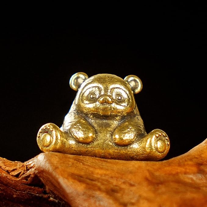 Retro Handcrafted Sitting Panda Ornament - 100% Solid Brass Decor Adorable Chubby Panda Sculpture in Resting Pose Vintage Style Collectible Art Piece Unique Gift for Panda Lovers & Nature Enthusiasts