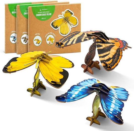 Preschool Toys Eco-Friendly Science Kits & STEM Projects, 3D Paper Puzzle for Kids 7+, Ideal for Homeschooling Supplies, Early Development Tools-Butterfly Series, 3 Colour