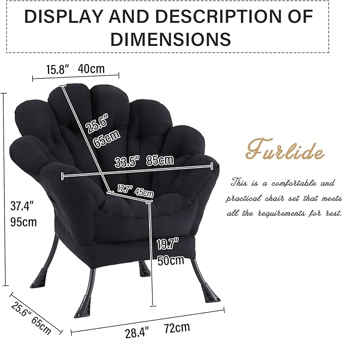 Lazy Chair, Modern Floral Reading Chair with Folding Footrest, Lounge Accent Chair, Comfortable Oversized Armchairs for Bedroom, Living Room, Courtyard, Black