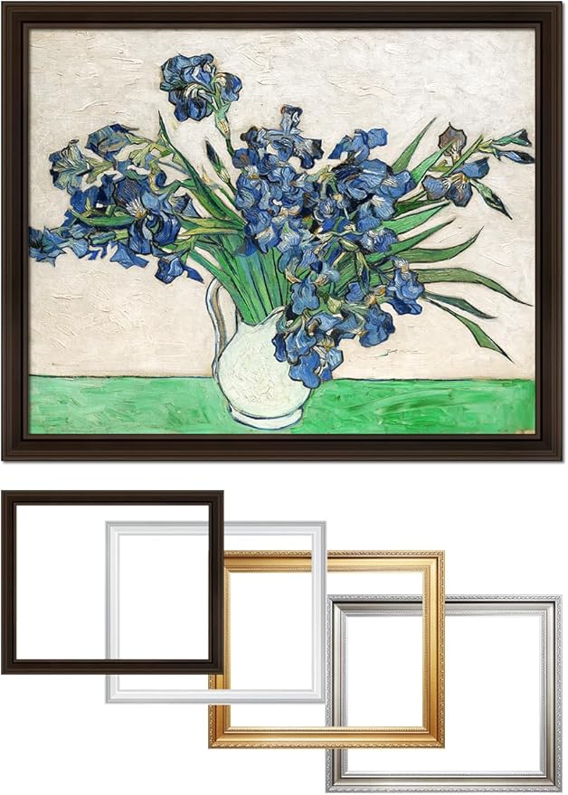DECORARTS - Vase with Irises1889, Vincent Van Gogh Art Reproduction. Acid Free Cotton Canvas Giclee Print w/Bronze Frame&Mat for Wall Decor.