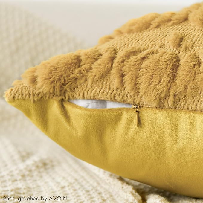 AVOIN colorlife Fall Pumpkin Ginger Throw Pillow Covers, 12 x 20 Inch Seasonal Autumn Thanksgiving Harvest Decoration Soft Plush Faux Fur Jacquard Cushion Case Decoration for Sofa Couch Set of 2