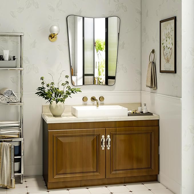 22''x32'' Irregular Wall Mirror, Butterfly-Shaped Irregular Frameless Bathroom Mirror, Curved Artistic Mirrors for Wall, High-Definition Vertical Hanging Decorative Mirror