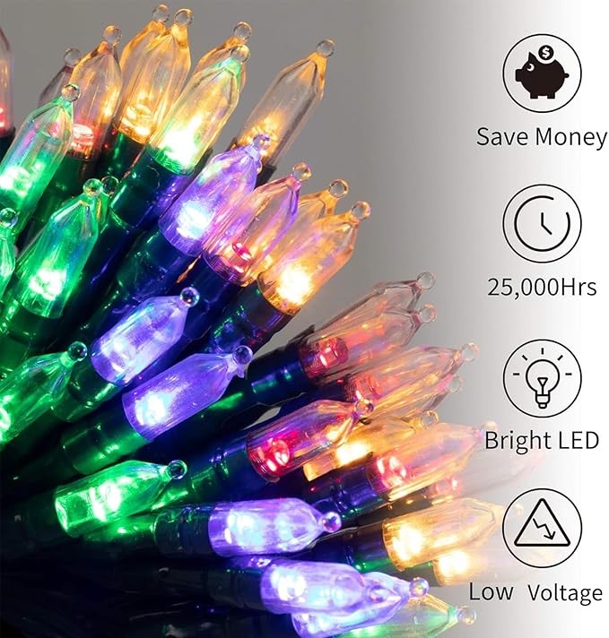 Christmas Mini String Lights Outdoor 4 Pack 17.7 Feet 50 Led 8 Modes Battery Operated Fairy Lights with Timer for Xmas Tree Indoor Holiday Party Decor, Warm White + Multicolored