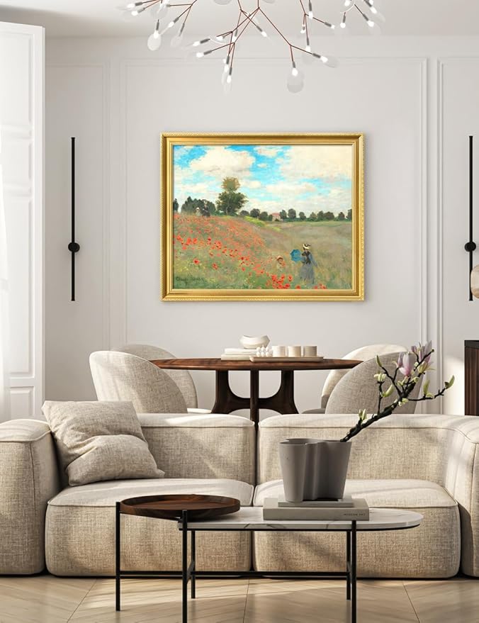 DECORARTS - Claude Monet Poppies at Argenteuil, Large Framed Wall Art, Canvas Size 35x28, Outer Dimensions Larger With Customizable Solid Wood Frames, Giclee Canvas Print, Made in USA