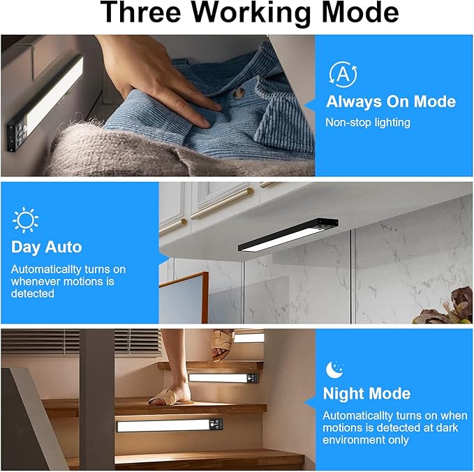 YELKO Under Cabinet Lights, 116LEDs Rechargeable Motion Sensor Light Indoor, 3200mAh 15.8inch Battery Operated Closet Light bar, Cordless Dimmable Under Counter Lights for for Kitchen (Two Pack)