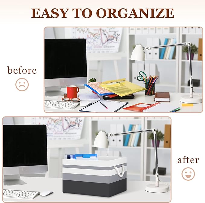 Fab totes Storage Bins [8-Pack], Foldable Storage Baskets for Organizing Toys, Books, Shelves, Closet, Large Storage Box with Rope Handles, Sturdy Organizer Bins,Gradient Grey