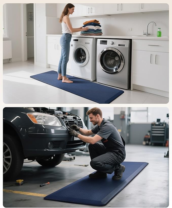 Ophanie Kitchen Mats for Floor, 3/4 Inch Thick Kitchen Rugs, 24x70 Anti Fatigue Standing Cushioned Mat, Waterproof,Comfort Ergonomic Mat for Office, Home, Sink, Blue Non-Slip Bottom