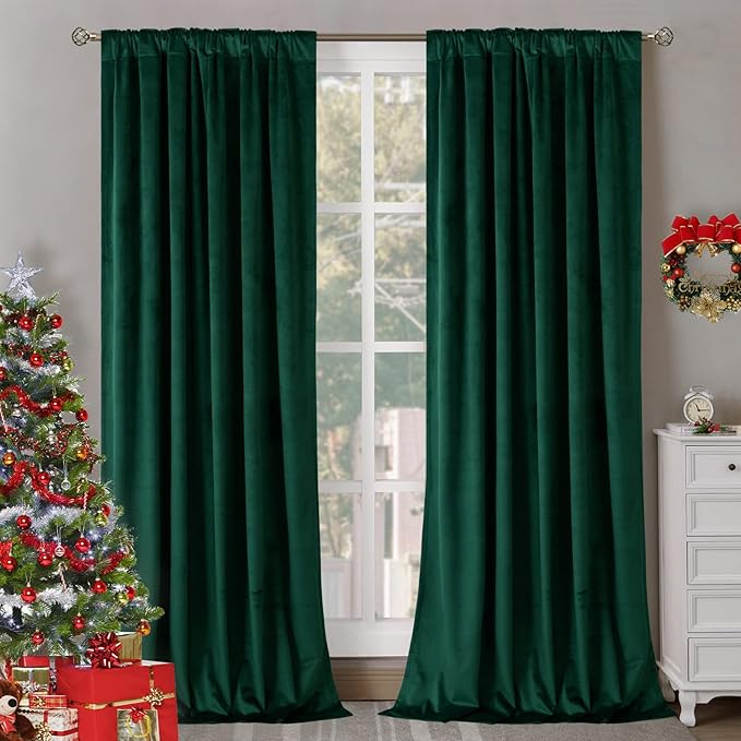 BGment Emerald Velvet Curtains 84 Inch for Bedroom, Thermal Insulated Room Darkening Curtains Noise Reduce Back Tab and Rod Pocket Christmas Panels for Living Room, Set of 2 Panels, 52 x 84 Inch