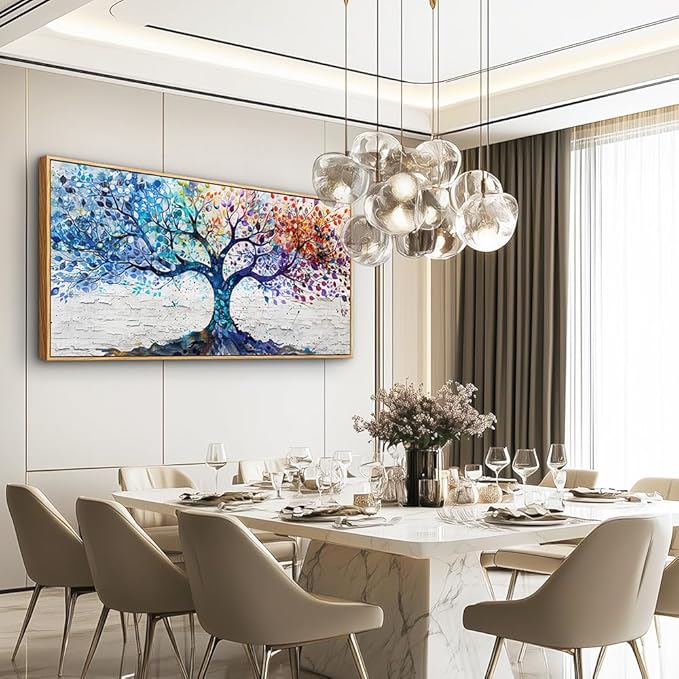 ERQINHUA Large Canvas Wall Art For Living Room Wood Framed Wall Decor For Bedroom Modern Office Decorations Colorful Wall Painting Tree Abstract Pictures Canvas Prints Artwork Home Decor 20x40 In