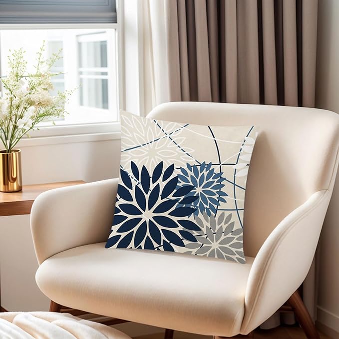 Blue White Pillow Covers 18x18 Set of 6, Daisy Flower Throw Pillow Cover Case Square Cushion Cover for Sofa Bedroom Living Room Farmhouse Home Decor