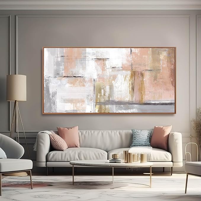 Kureful Abstract Wall Art Gold Wall Decor for Girl Pink Pictures for Living Room Hand Painted Painting for Bedroom Home Office Wall Decorations 24"x 48"