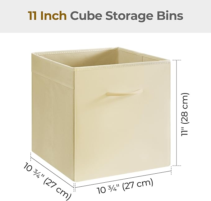 StorageWorks Beige Storage Cubes, 11 Inch Cube Storage Bins with Handle, Cube Storage Organizer Bins for Shelves and Closet, Collapsible Storage Bins, 4-Pack