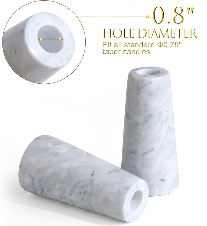 HofferRuffer Marble Candlestick Holders，Set of 2 Natural Stone Candle Holder Decorative Candle Stands for Wedding, Dinning, Party, Table Centerpieces, Fit 3/4'' Thick Taper Candles (Grey White)