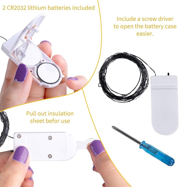 Halloween Purple Fairy String Lights: 12 Pack 7 Ft 20 LED Battery Operated Firefly Lights on Black Wire Starry Moon Lights for DIY Party Bedroom Patio