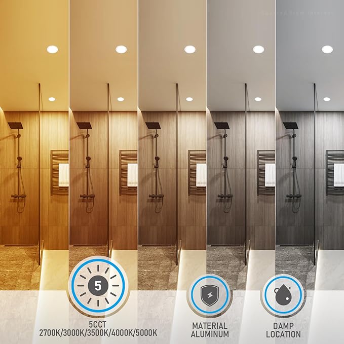 TORCHSTAR 12-Pack 5CCT 6 Inch Ultra-Thin LED Recessed Lighting with Junction Box, CRI90, Aluminum, 2700K3000K3500K4000K5000K, 5%-100% Dimmable Slim Recessed Downlight, 12W 1000LM, ETL & ES