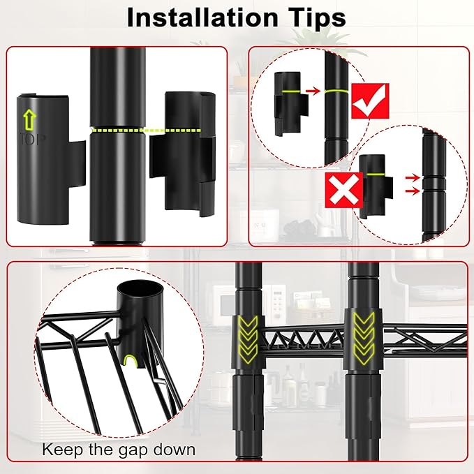 GIOTORENT 5 Tier Standing Shelving Metal Units, Adjustable Height Wire Shelf Display Rack for Laundry Bathroom Kitchen 11.8 W x 11.8 D x 50 H (5-Tier, Black)