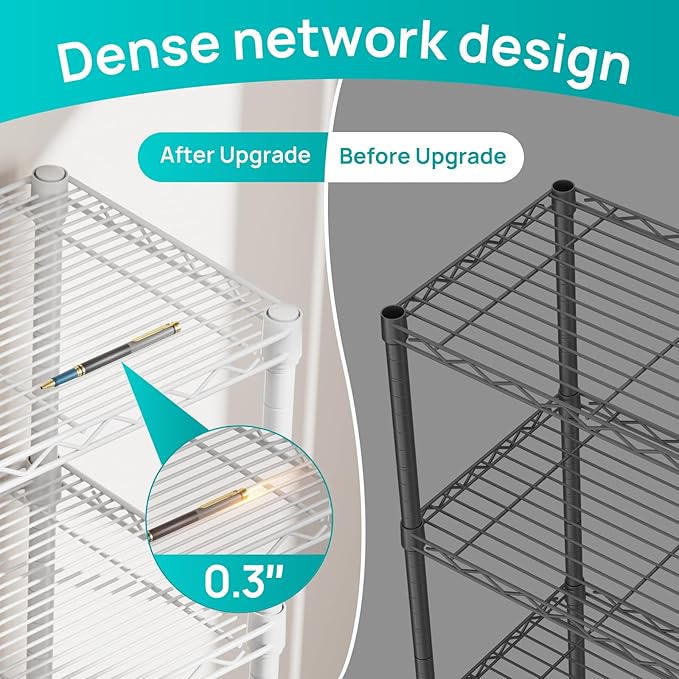 SINGAYE 6 Shelves Storage Shelf Wire Closet Bathroom Organizers Metal Pantry Kitchen Small Garage Shelving Unit Laundry Room Organization Home Corner Rack Estantes para Cocina White 10" Dx16 Wx60”H