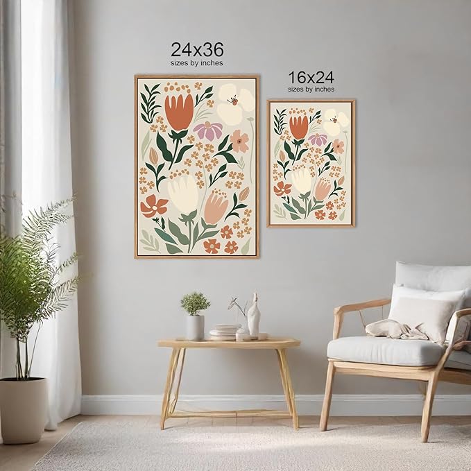 CHDITB Matisse Framed Canvas Wall Art Flower Abstract Wall Painting, Wildflower Wall Art,Boho Floral Wall Decor, Minimalist Matisse Botanical Art Print For Girl Room Bedroom Living Room Office 24"x36"