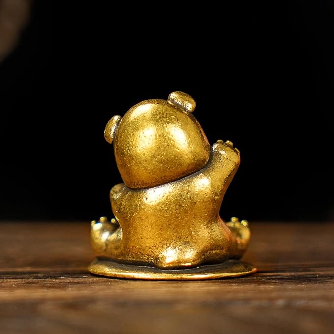 Retro Handcrafted Cute Panda Ornament - 100% Solid Brass Decor | Adorable Panda Sculpture Eating Bamboo | Vintage Style Collectible Art Piece for Home Unique Gift for Panda Lovers & Nature Enthusiasts