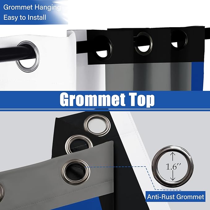 Blue Gray 100% Blackout Curtains for Bedroom 96 inch Length 2 Panels Set White Grey Modern Abstract Geometric Black Out Curtains Insulated Room Darkening Window Drapes for Living Room, 42Wx96L