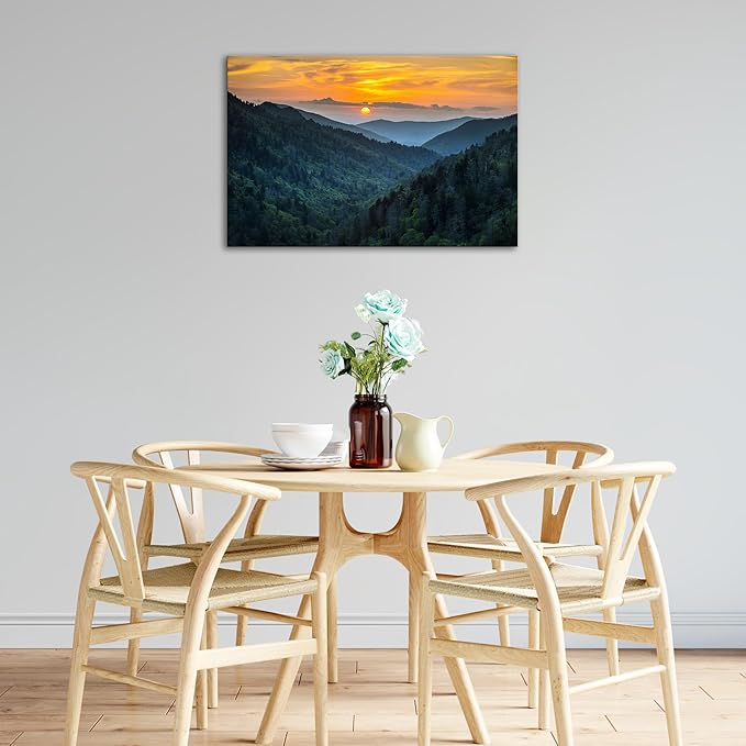 SKASNFAI Forest Sunrise Wall Art Decor Great Smoky Mountains Photo Prints National Park Landscape Canvas Painting Artwork Framed for Bedroom Living Room (20x30 inch)